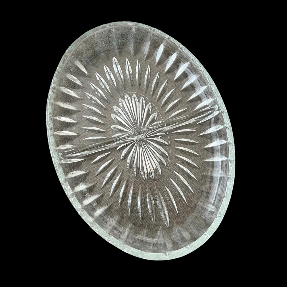 Vintage Clear Glass Oval Divided Relish Serving Dish